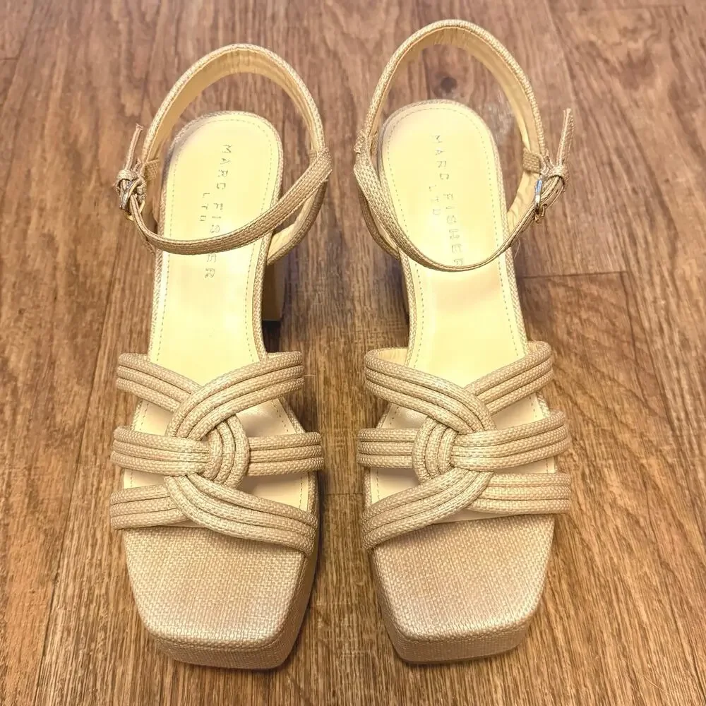 Marc Fisher LTD Cairo Platform Sandal in Medium Natural Size 9